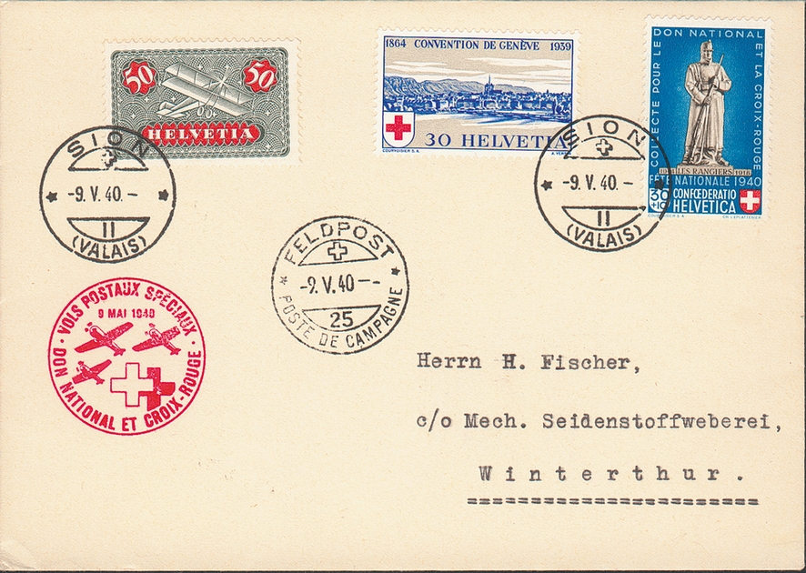 1940, Postflug für die National-Spende und das Rote Kreuz