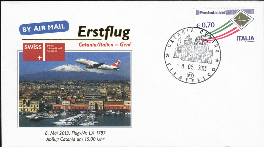 2013, Erstflug Swiss Airlines Catania-Italien-Genf