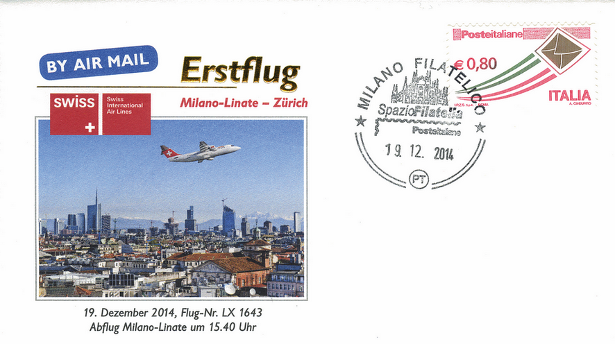2014, Erstflug Swiss Airlines Milano-Linate-Zürich
