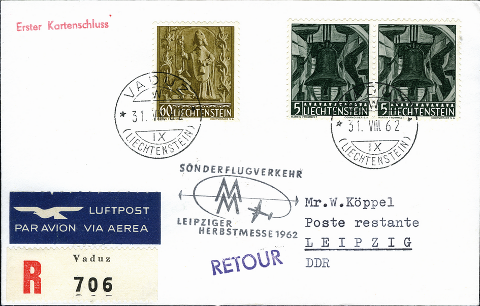 1962, Zürich - Leipzig ab Liechtenstein