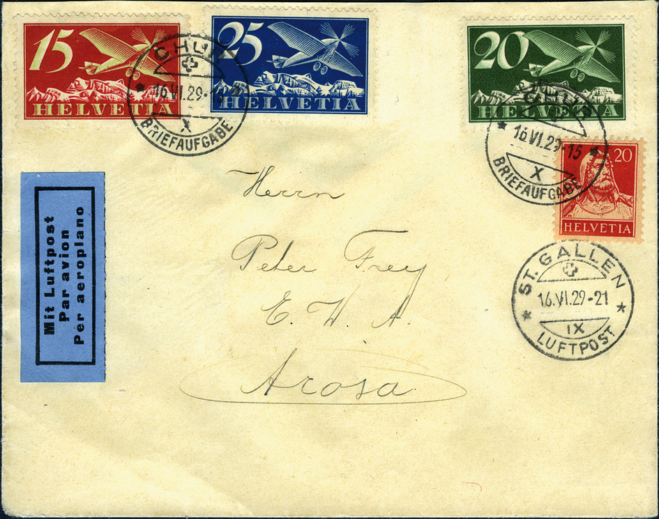 1929, Militärflugtag Chur, Luft-Postbeförderung Chur - St. Gallen