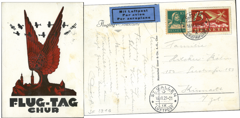 1929, Militärflugtag Chur, Luft-Postbeförderung Chur - St. Gallen