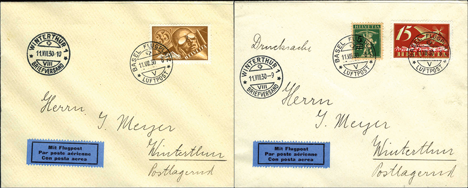 1930, 1. Abwurfversuch Fluglinie Basel - St. Gallen - Zürich