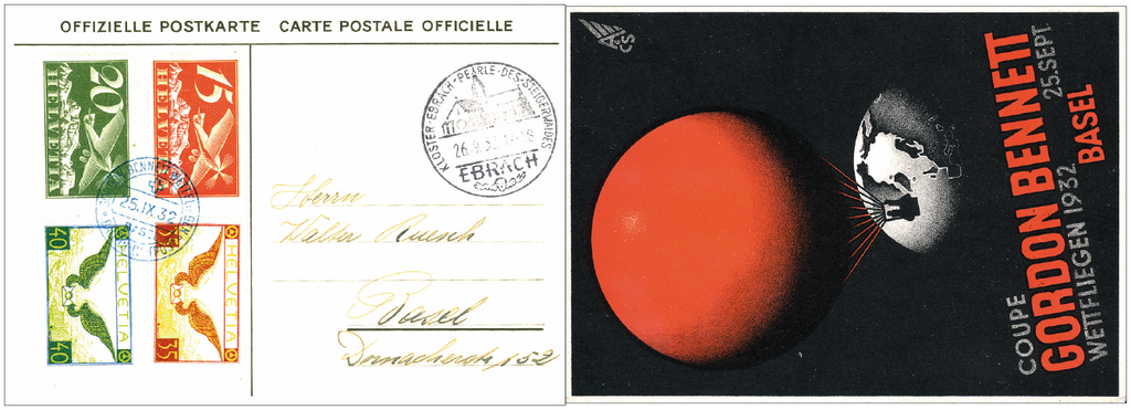 1932, Ballonpost Gordon-Bennet-Wettfahrt Basel
