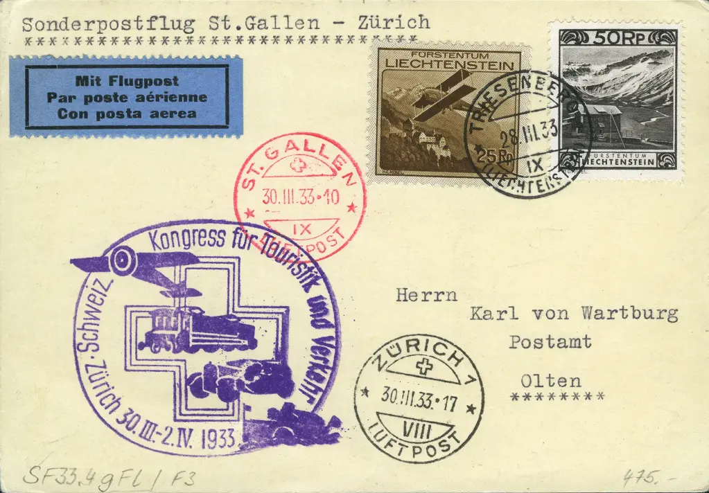 1933, Eröffnung des Kongresses für Touristik und Verkehr, ab Liechtenstein nach Zürich