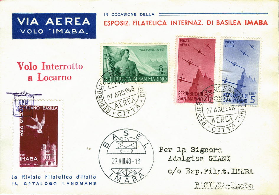1948, Mailand - Basel, Sonderflug zur IMABA ab San Marino