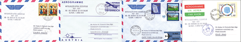 1977, Zürich - Cairo - Nairobi - Kapstadt - Gao, Gedenkflug "50 Jahre Mittelholzer-Afrikaflug"