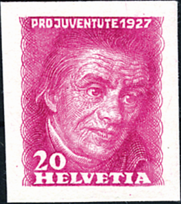20(+5) Rp. Heinrich Pestalozzi, Farbprobe auf Karton