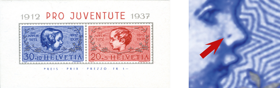 1937, 25 Jahre Pro-Juventute-Marken, &quot;Raupe auf der Nase&quot;