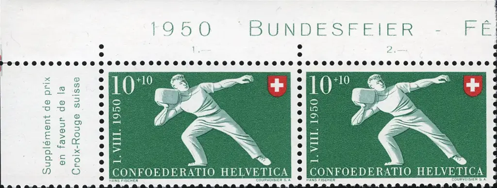 10+10 Rp. Steinstossen, "Strich in Helvetia"