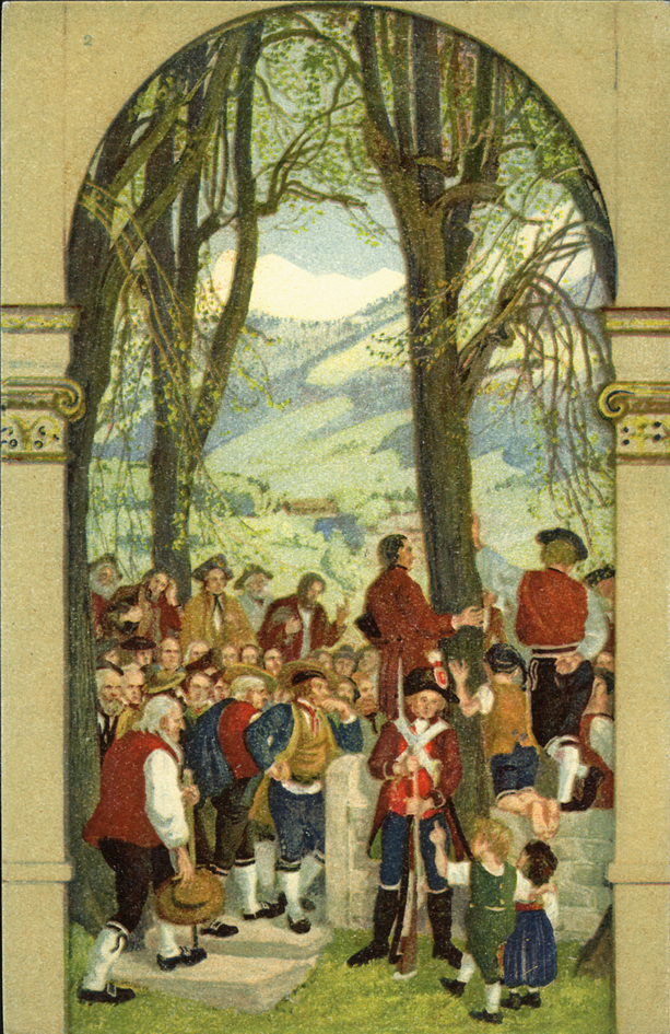 1918, 7 1-2 Rp. Landsgemeinde Nr. 2: Zwei Kinder mit Soldat