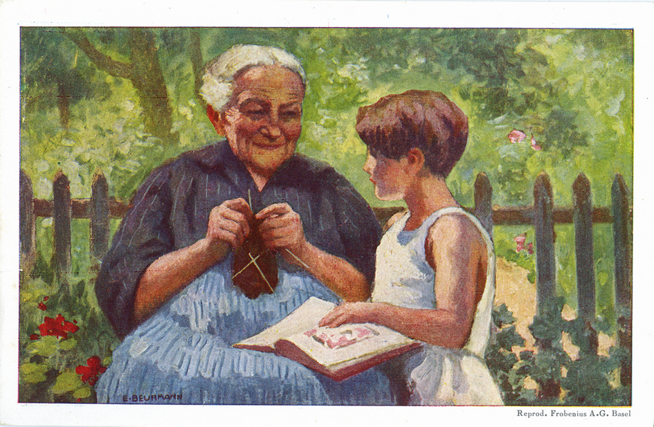 1928, 10 Rp. Grossmutter mit Mädchen