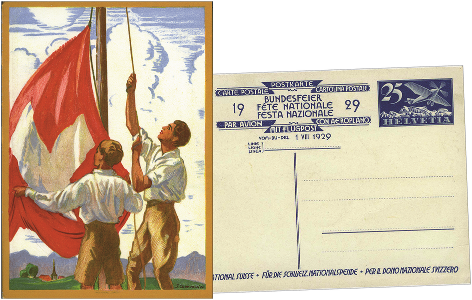 1929, 25 Rp. Fahnenaufzug