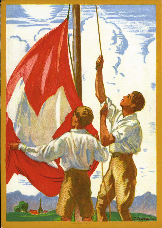 1929, 40 Rp. Fahnenaufzug