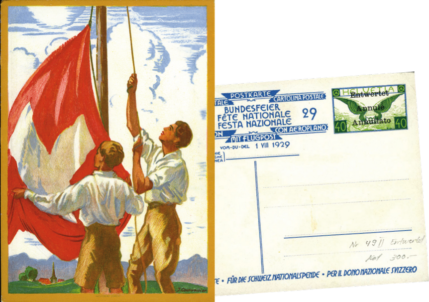 1929, 40 Rp. Fahnenaufzug, ENTWERTET