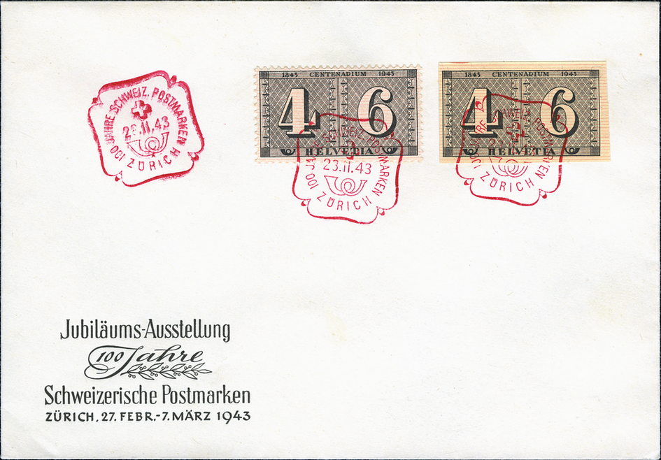 1943, Luxusblatt 100 Jahre Schweizerische Postmarken