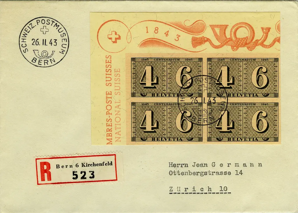 1943, Luxusblatt 100 Jahre Schweizerische Postmarken