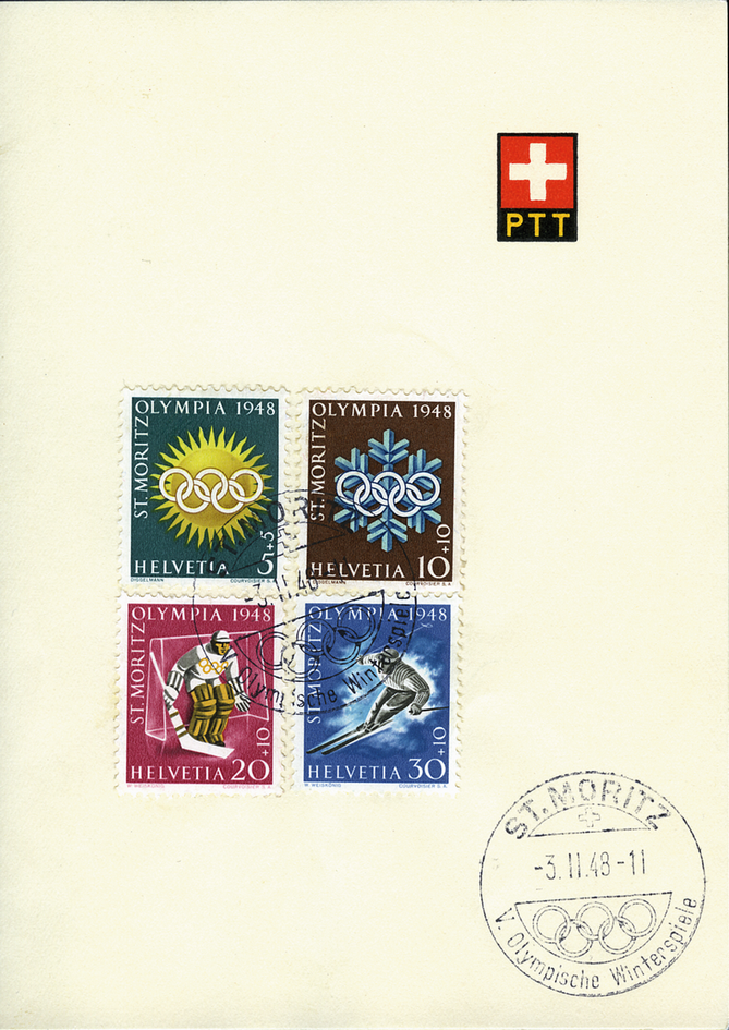 1948, Olympische Winterspiele in St. Moritz, PTT-Faltblätter