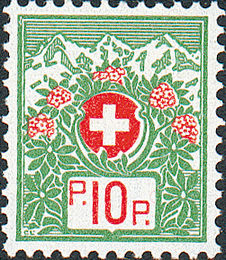 10 Rp. grün-zinnoberrot