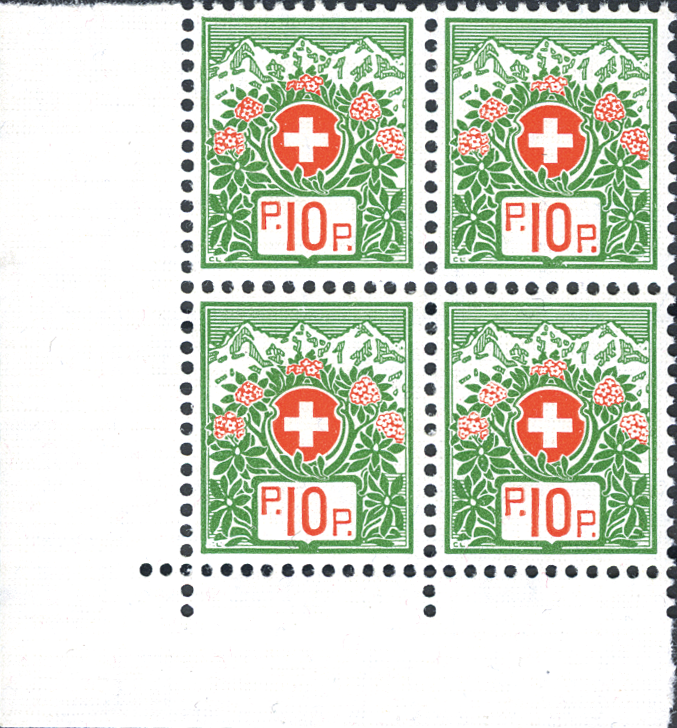 10 Rp. grün-zinnoberrot