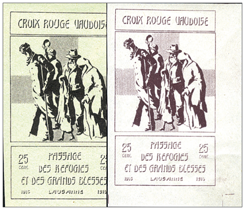 1915-16, Croix Rouge Vaudoise, 25 Rp. Spendevignetten