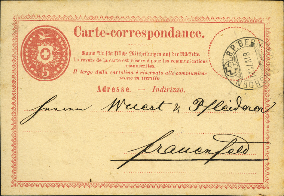 1870, 5 Rp. Tübli-Karte, &quot;Unterbrochene Wellenlinie&quot;