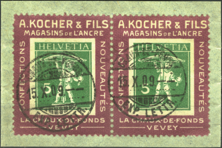 5 Rp. grün, Rahmen violett