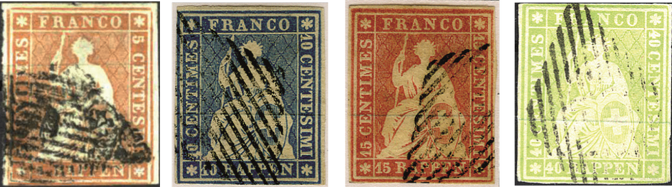 1854, Sitzende Helvetia, ungezähnt (Strubel)