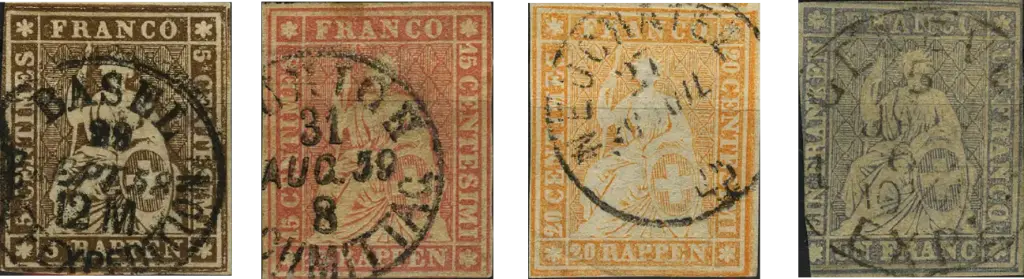 1856-1857, Sitzende Helvetia, ungezähnt (Strubel)