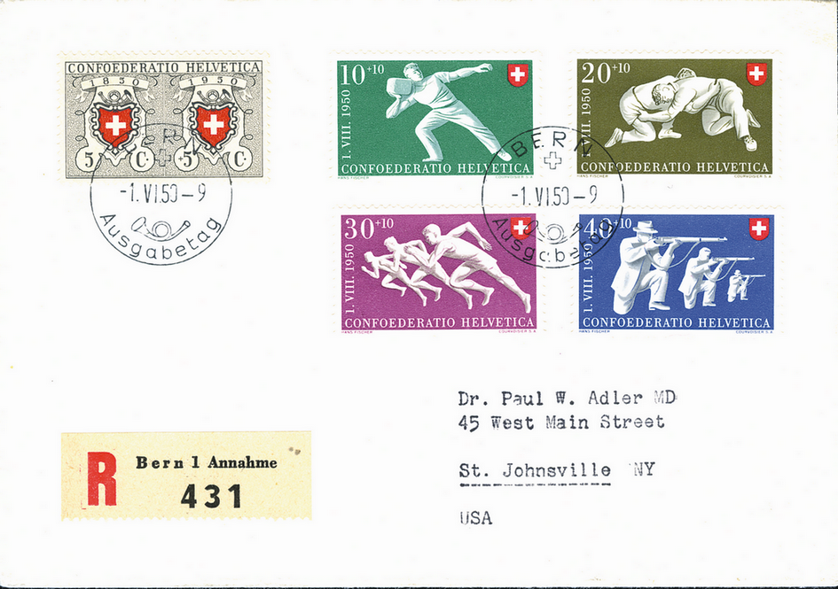 1950, 100 Jahre Eidgenössische Post und Sportdarstellungen