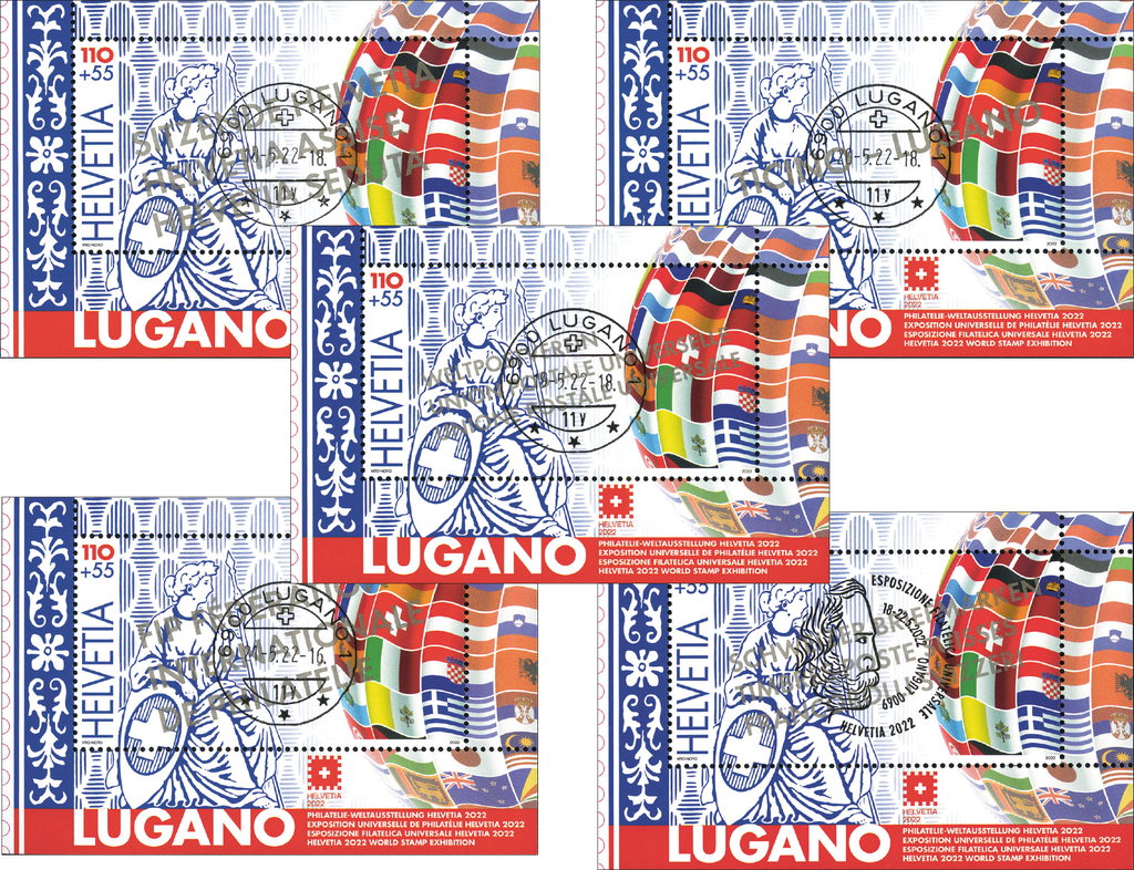 2022, Weltausstellung HELVETIA 2022 Lugano, Komplett-Set mit Vollstempel