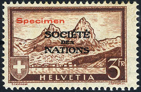 3 Fr. braun mit Aufdruck "SPECIMEN"