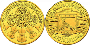 1992, 500 Schilling "150 Jahre Wiener Philharmoniker", Österreich