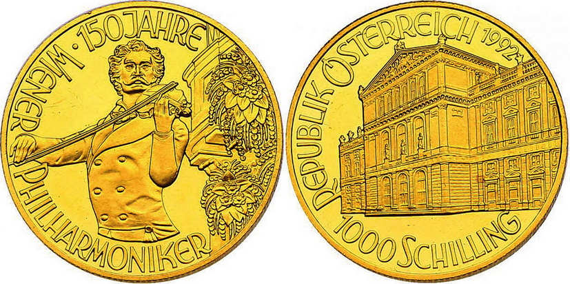 1992, 1000 Schilling "150 Jahre Wiener Philharmoniker"