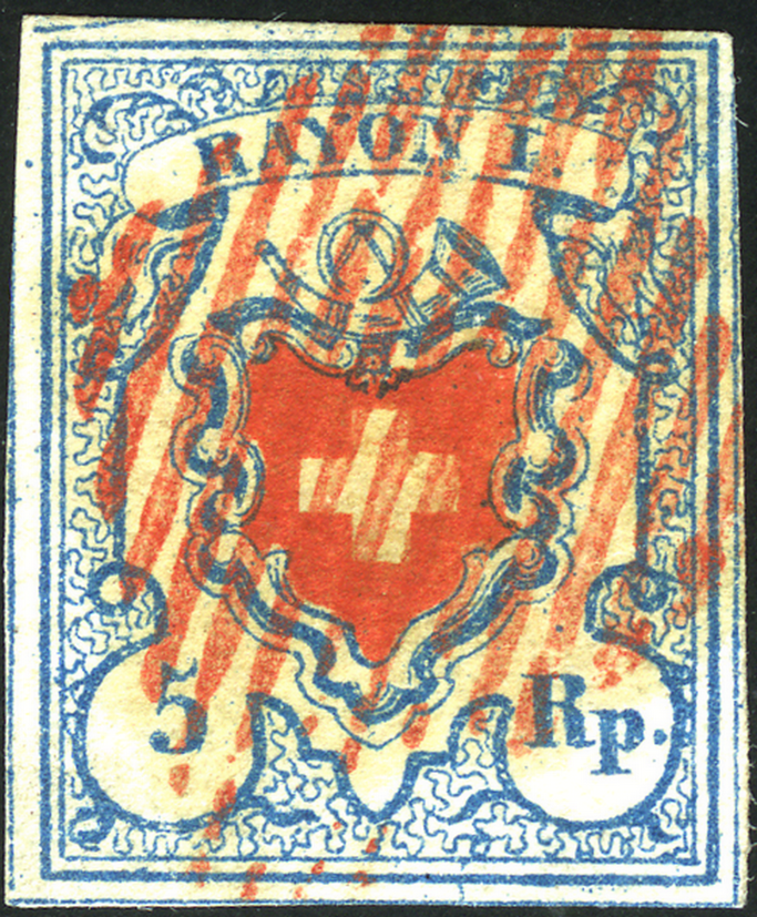 5 Rp. hellblau-rot, Type 7, Stein B3-LU