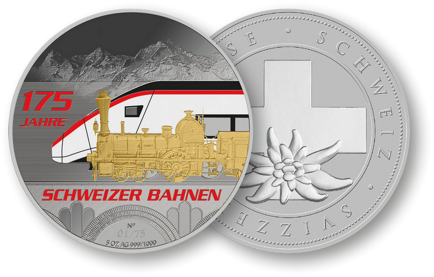 2022, 5 Unze "175 Jahre Schweizer Bahnen"
