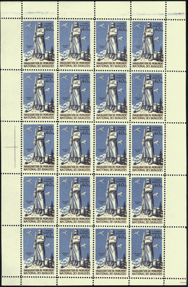 1924, Les Rangiers, 40 Rp. blau-braun, &quot;Fehlende Striche beim Datum&quot;
