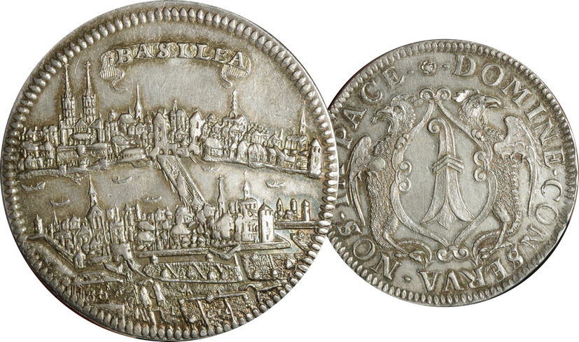 1670, Taler Basel, Wappen zwischen Basilisken