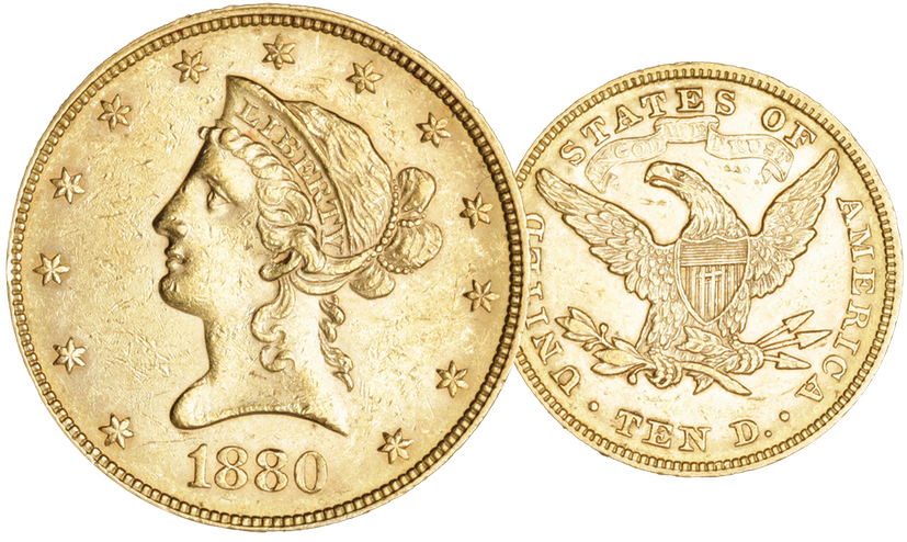 1880, 10 USD &quot;Liberty Head&quot;, Gold Au (0.900), 16.71 g schwer