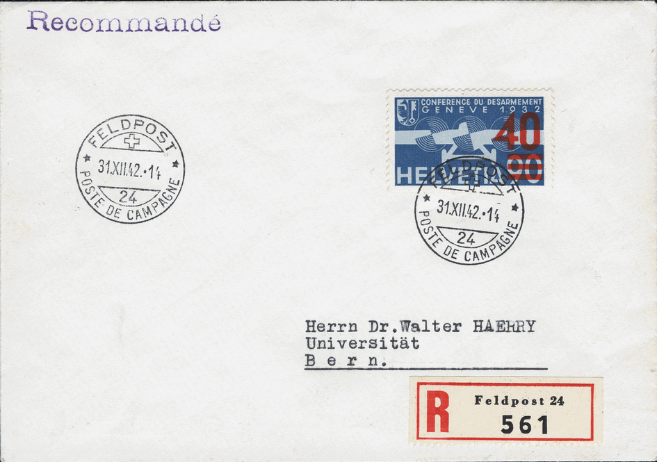 40-90 Rp. Aufdruck hellrot, Feldpost 24