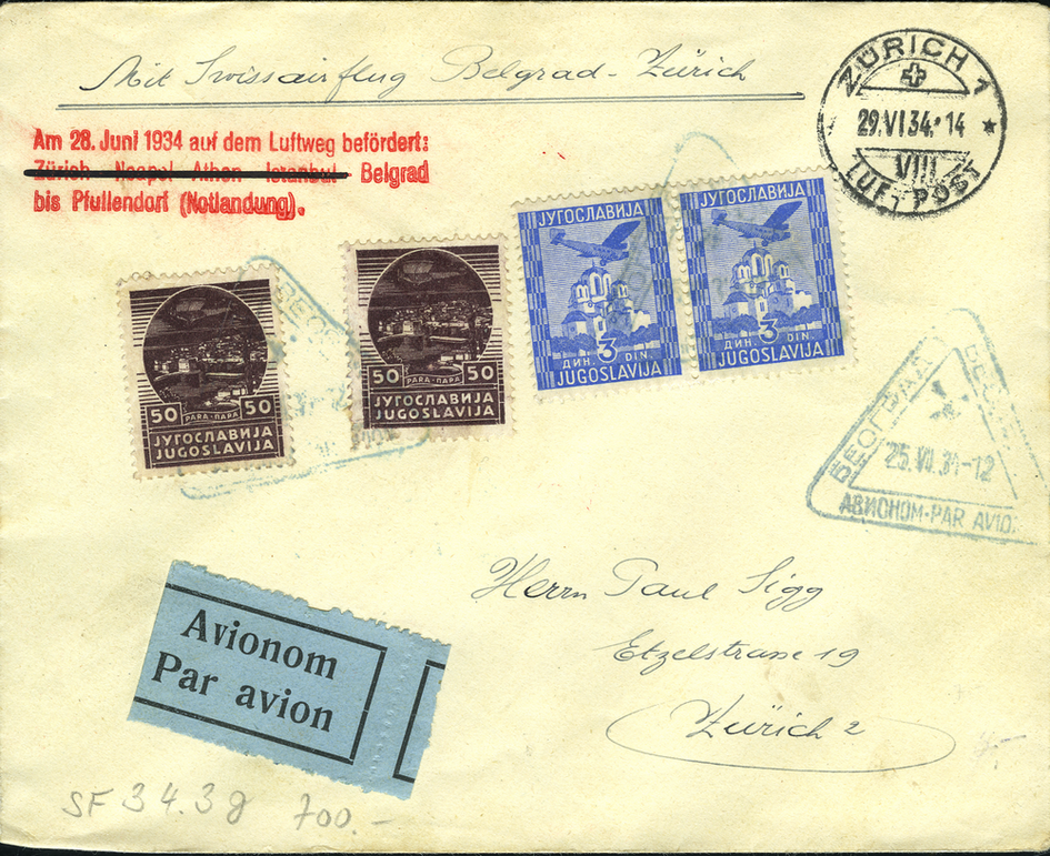 1934, Balkanflug der Swissair, Belgrad - Zürich