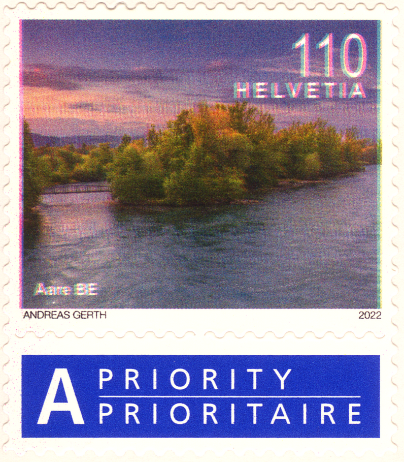 110 Rp. Aare BE, "Starke Druckverschiebung, sog. Aare im Abendrot"