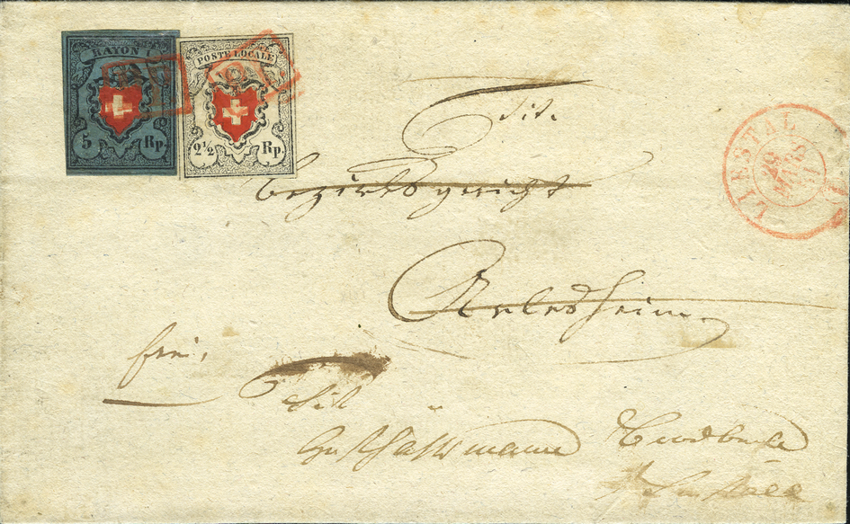 1851, Post Locale mit KE, Type 24 und Rayon I dunkelblau, Type 36