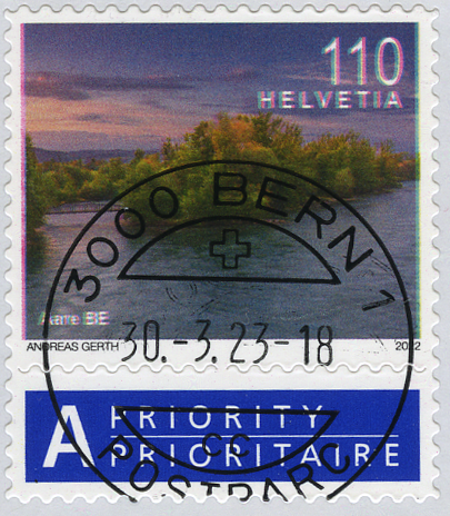 110 Rp. Aare BE, &quot;Starke Druckverschiebung, sog. Aare im Abendrot&quot;