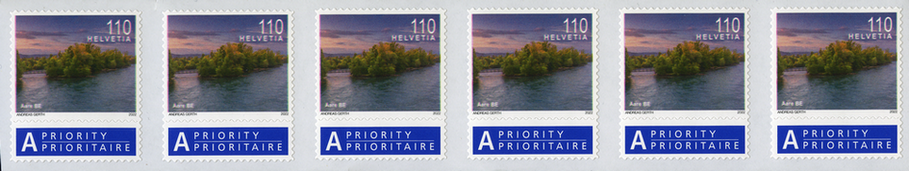 Dauerserie Flusslandschaften, 110 Rp. Aare BE, "Starke Druckverschiebung, sog. Aare im Abendrot"