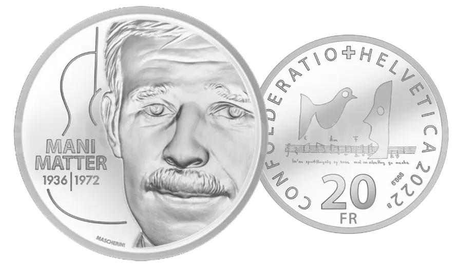 2022, 20 Fr. Gedenkmünze "Mani Matter"