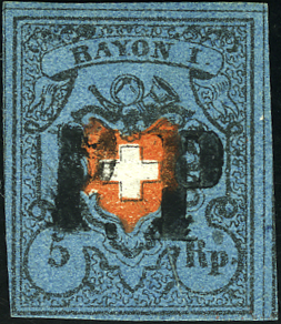 5 Rp. schwarz-karmin-dunkelblau, Type 18
