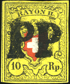 10 Rp. schwarz-rot-gelb, Type 13, Stein B (LU)