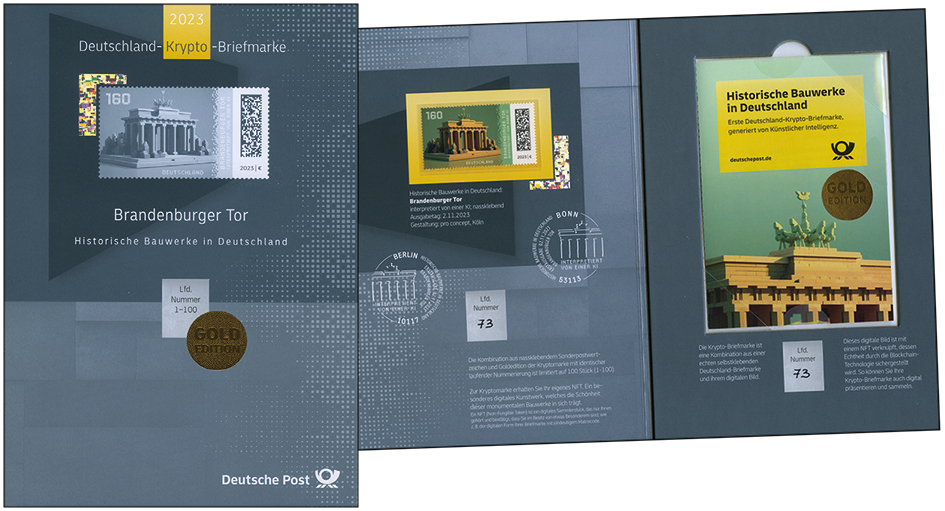Krypto-Briefmarke &quot;Brandenburger Tor&quot; GOLD-Edition