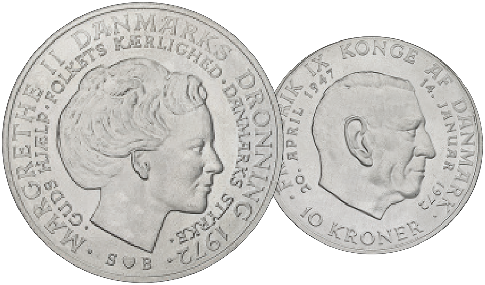1947/1972, 10 Krone Margrethe II, Dänemark